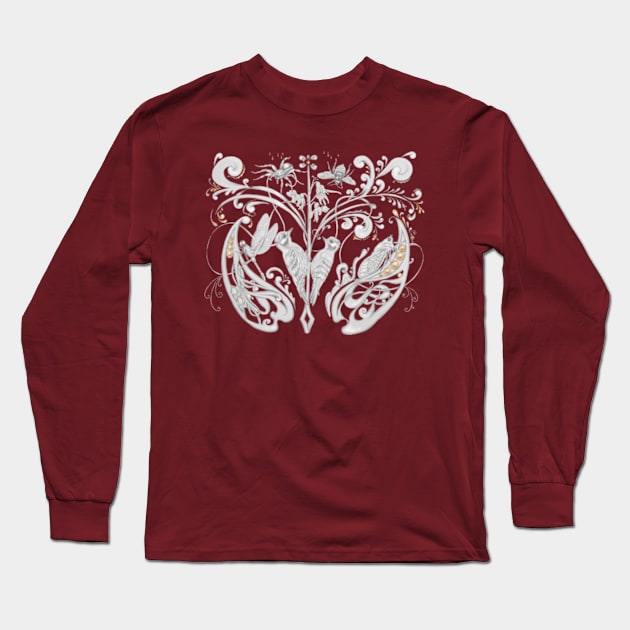 Woodland in grey with rosemaling Long Sleeve T-Shirt by ruthparkart